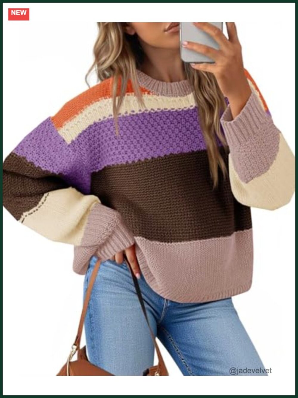 Cropped Color Block Pullover Sweater Crew Neck Oversized Y2K Casual